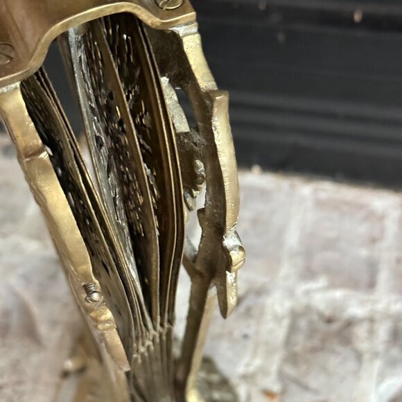 Vintage Brass Peacock Fireplace Screen Folding Fan Cameo Design Small Victorian - Picture 8 of 9